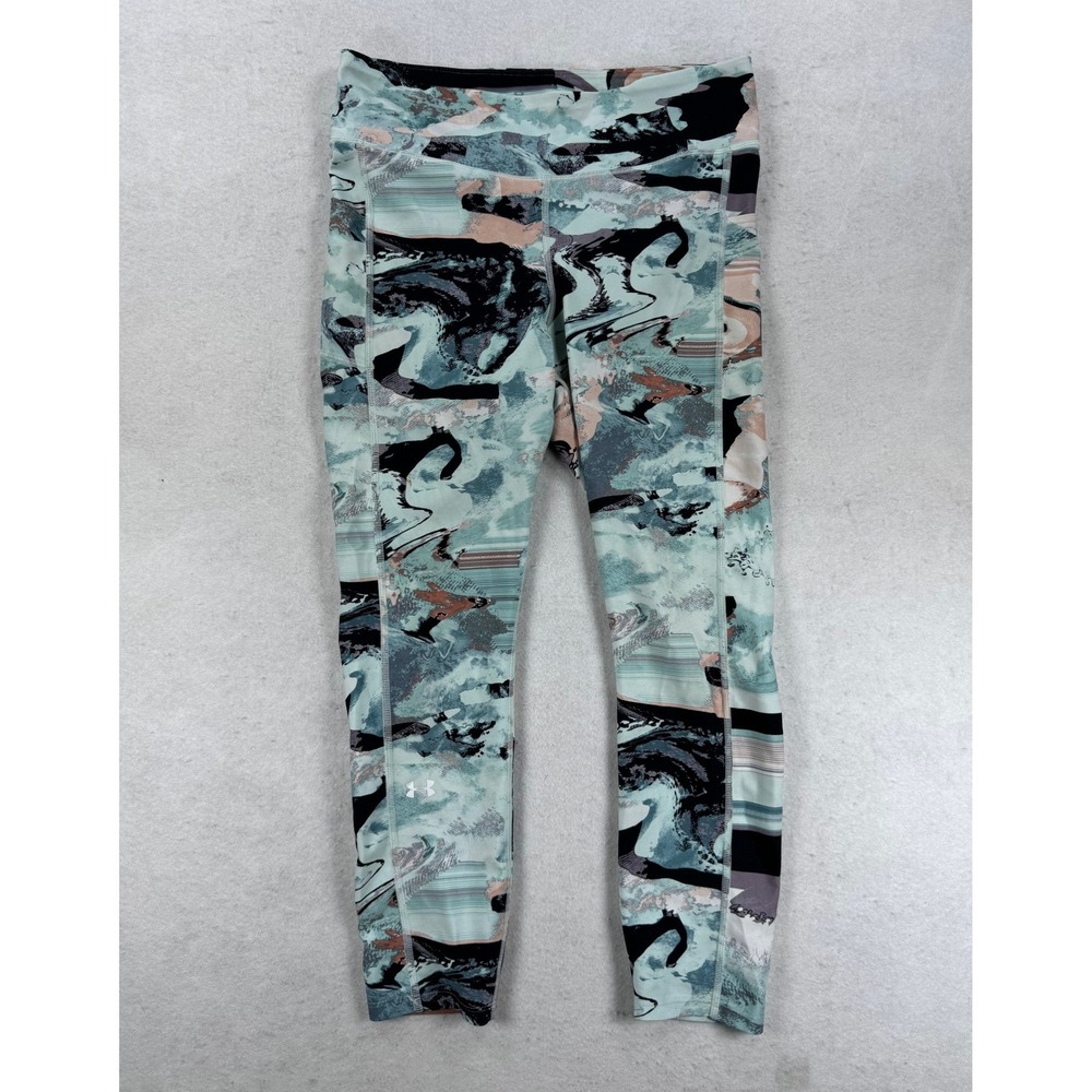 Under Armour HeatGear Compression Leggings Mint Abstract Marble Print Womens L